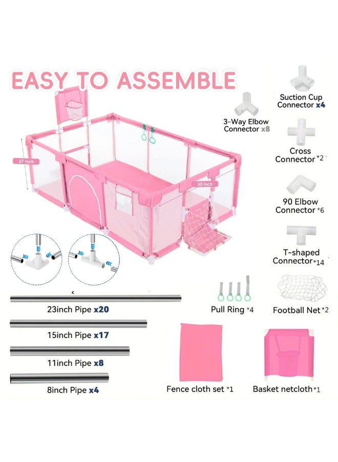 Large Rectangular Baby Playpen with Soccer Goal & Basketball Hoop - 3-in-1 Indoor Safety Activity Centre & Fence (180x120x60cm) - Without balls - Image 2
